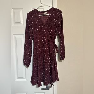 Loft Maroon Polka Dot Tie Dress